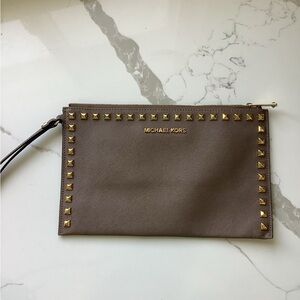 Michael Kors Brown Wristlet with Gold Accents